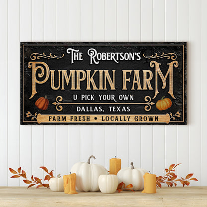 Canvas sign Robertson's Pumpkin Farm Halloween with black lettering by Tailored Canvases on Tampa Home & Garden Store