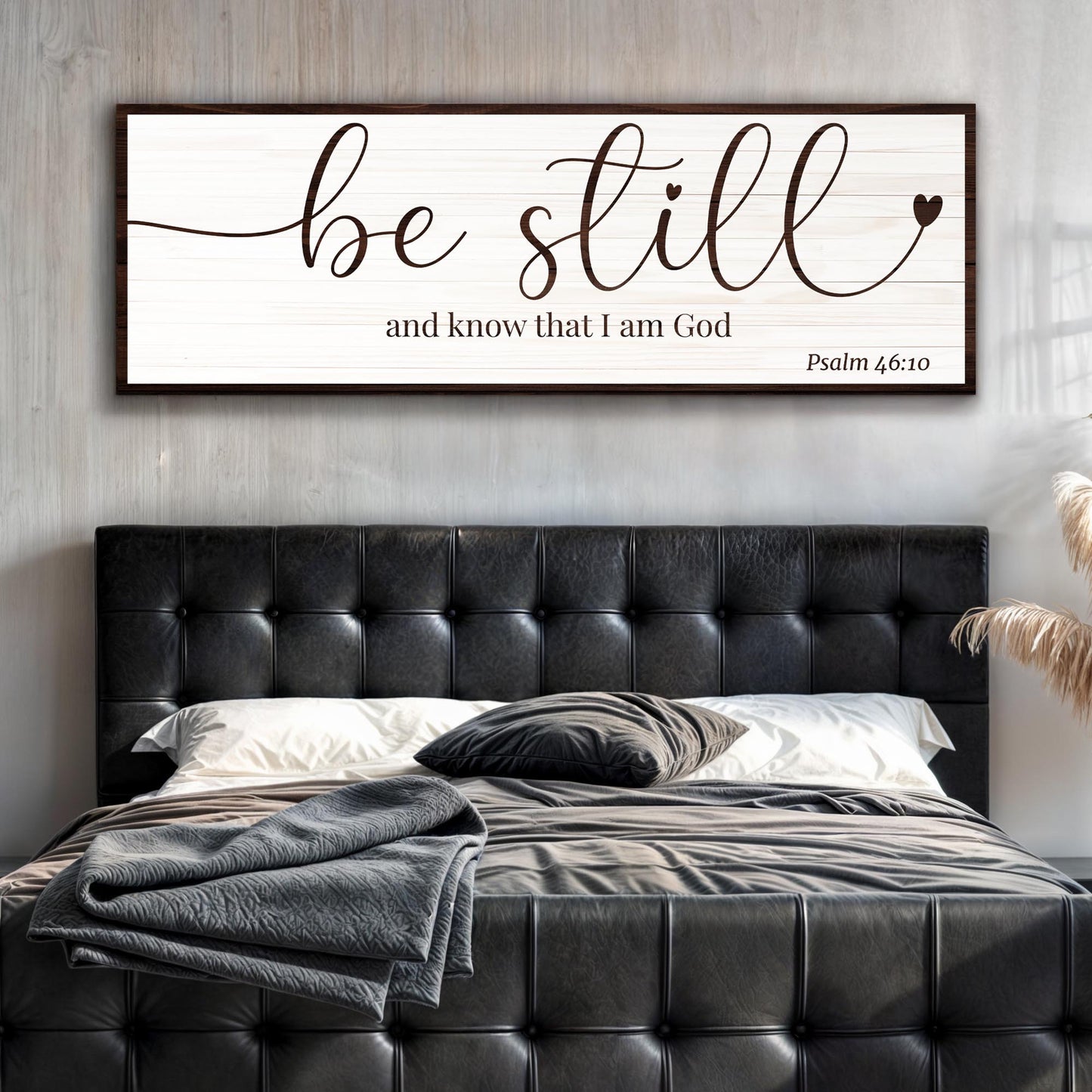 Be Still And Know That I am God Faith Sign VII canvas with whitewashed wood and dark text on Tampa Home & Garden Store