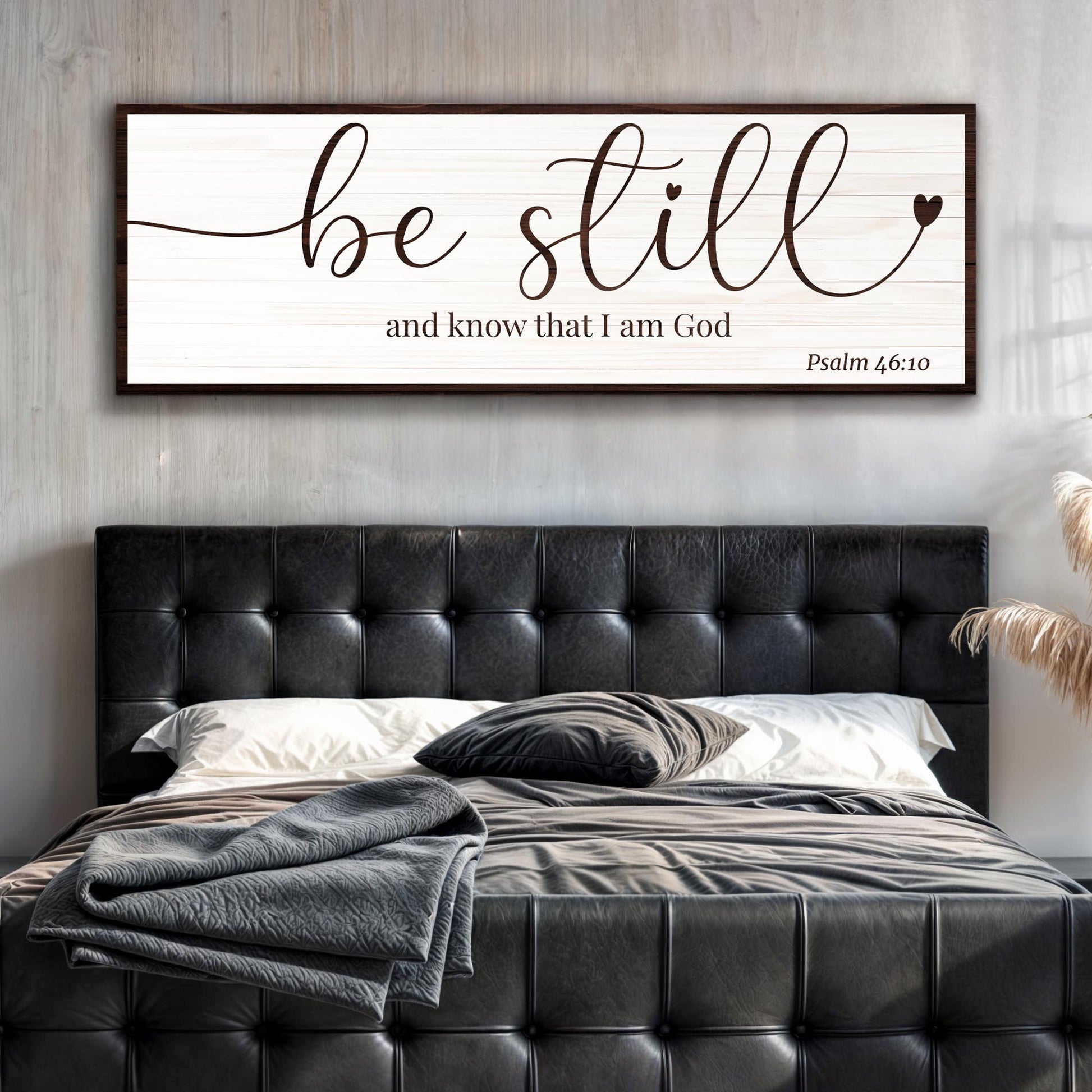 Be Still And Know That I am God Faith Sign VII canvas with whitewashed wood and dark text on Tampa Home & Garden Store