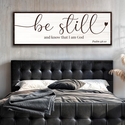 Be Still And Know That I am God Faith Sign VII canvas with whitewashed wood and dark text on Tampa Home & Garden Store