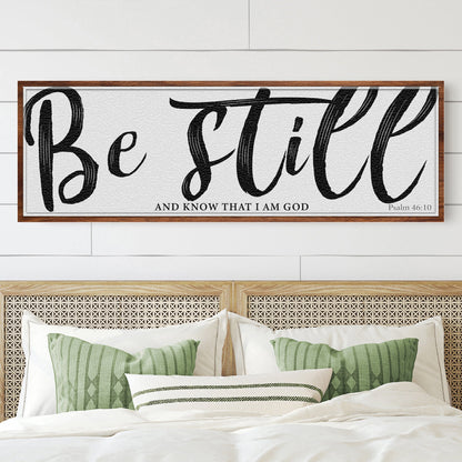 Canvas Be Still And Know I Am God Psalm 46:10 black script on white wood frame Tailored Canvases on Tampa Home & Garden Store