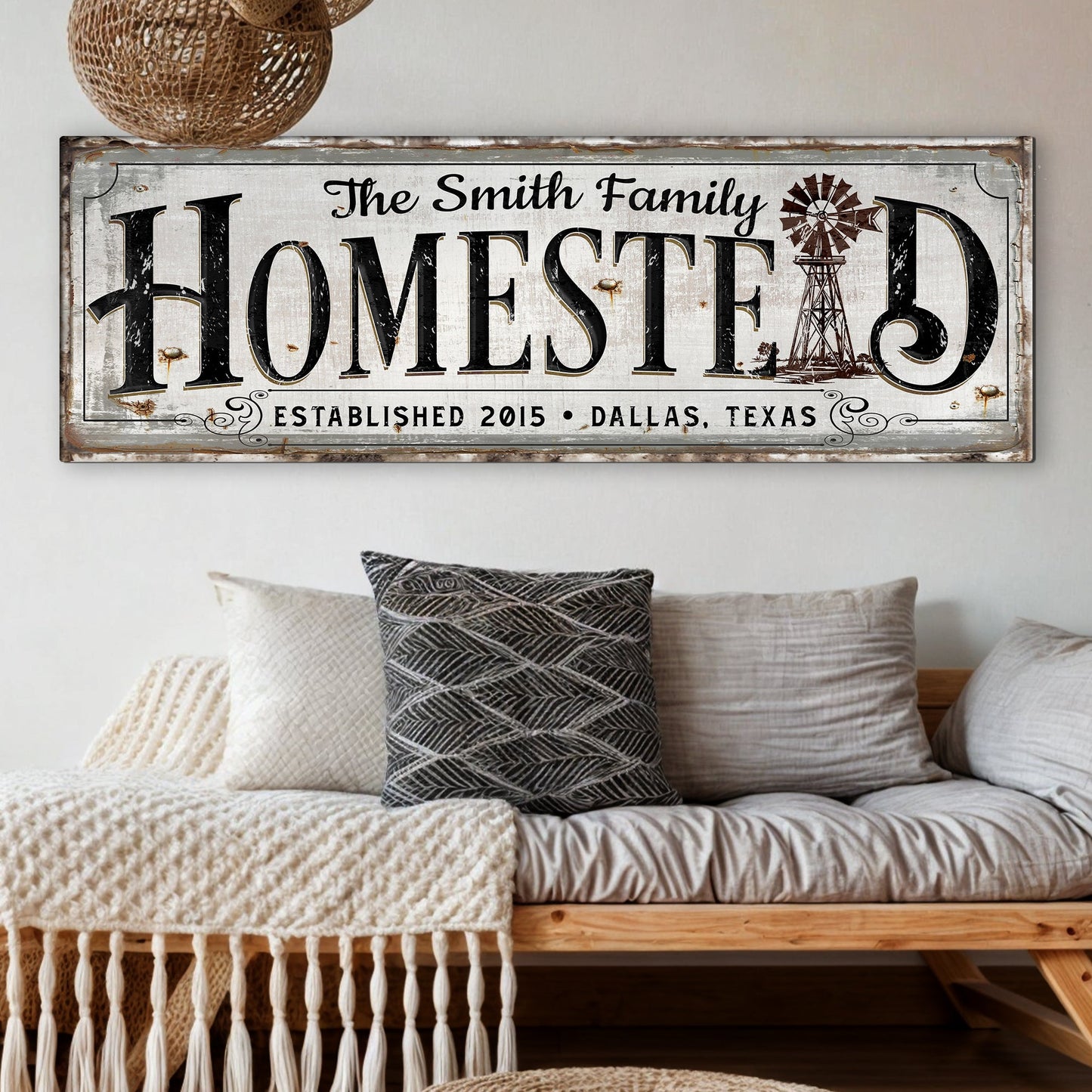 Vintage Rust Homestead Sign canvas by Tailored Canvases; distressed large HOMESTEAD lettering on Tampa Home & Garden Store