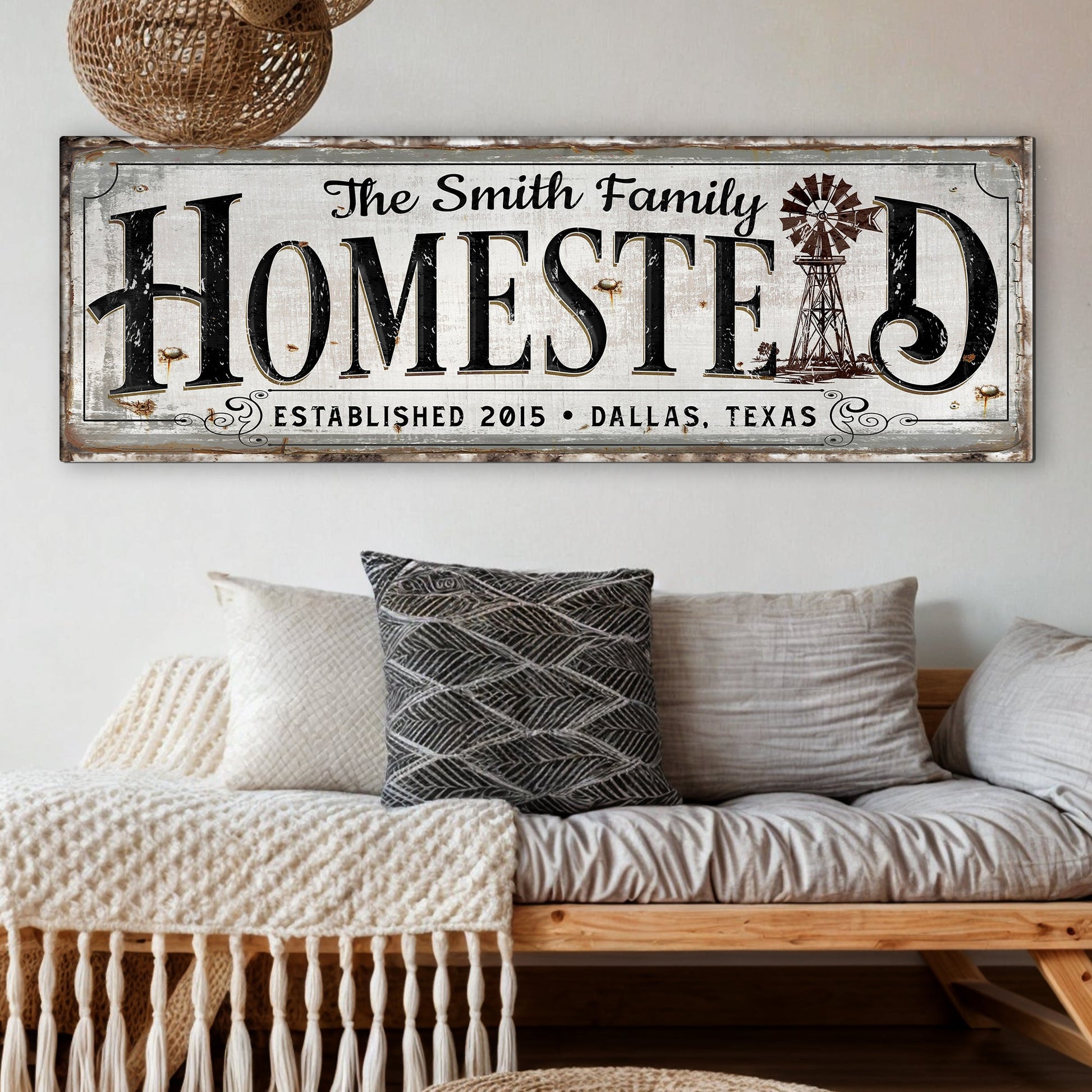 Vintage Rust Homestead Sign canvas by Tailored Canvases; distressed large HOMESTEAD lettering on Tampa Home & Garden Store