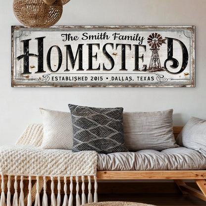 Vintage Rust Homestead Sign canvas by Tailored Canvases; distressed large HOMESTEAD lettering on Tampa Home & Garden Store