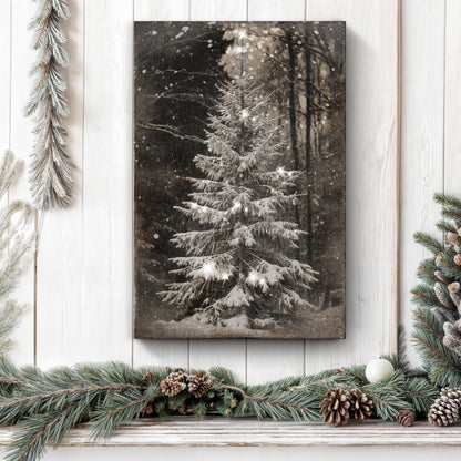 Vintage Christmas Tree Wall Art canvas by Tailored Canvases, sepia-toned forest scene on Tampa Home & Garden Store