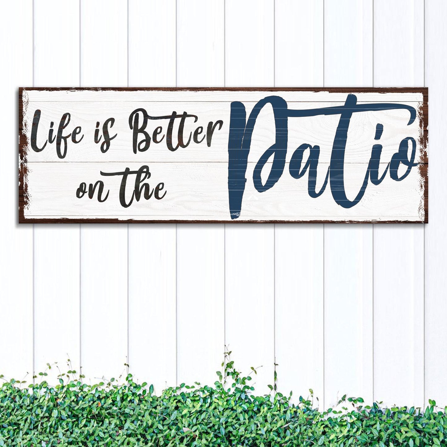 Life Is Better On The Patio Sign III canvas by Tailored Canvases, rustic whitewash wood frame on Tampa Home & Garden Store