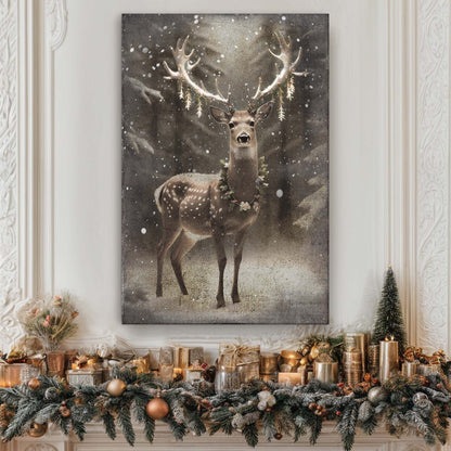 Vintage Winter Deer Christmas Wall Art canvas featuring a majestic deer with snowy backdrop on Tampa Home & Garden Store