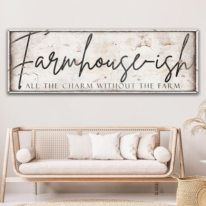 Farmhouse-Ish Sign IV canvas by Tailored Canvases, distressed white sign with black script on Tampa Home & Garden Store