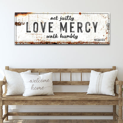 Act Justly Love Mercy Walk Humbly Faith Sign canvas by Tailored Canvases with rustic backdrop on Tampa Home & Garden Store