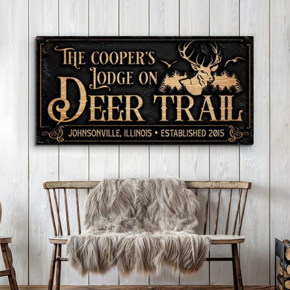 Hunting Lodge Sign Canvas with copper lettering and deer motif Tailored Canvases on Tampa Home & Garden Store