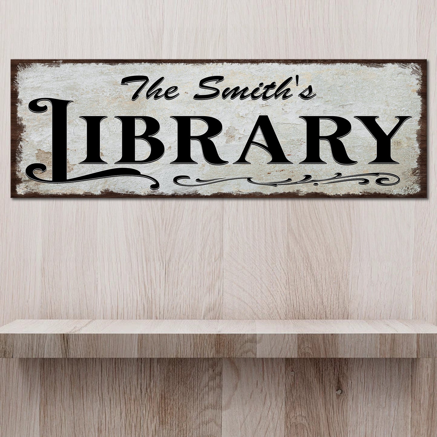 Personalized Library Sign III canvas by Tailored Canvases with distressed background and LIBRARY on Tampa Home & Garden Store