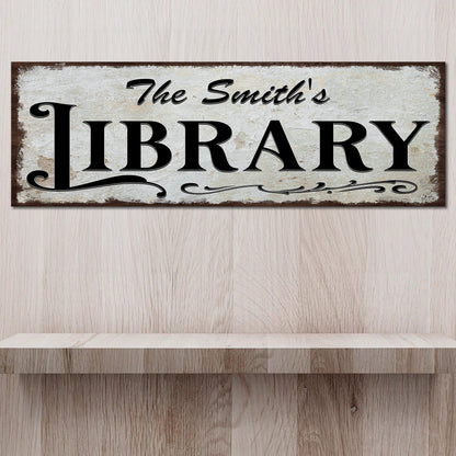 Personalized Library Sign III canvas by Tailored Canvases with distressed background and LIBRARY on Tampa Home & Garden Store