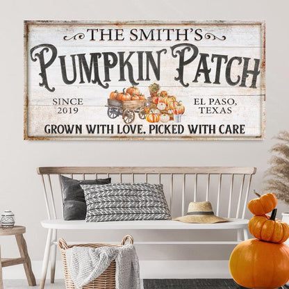 Personalized Pumpkin Patch Sign VII canvas by Tailored Canvases, rustic sign with pumpkins on Tampa Home & Garden Store