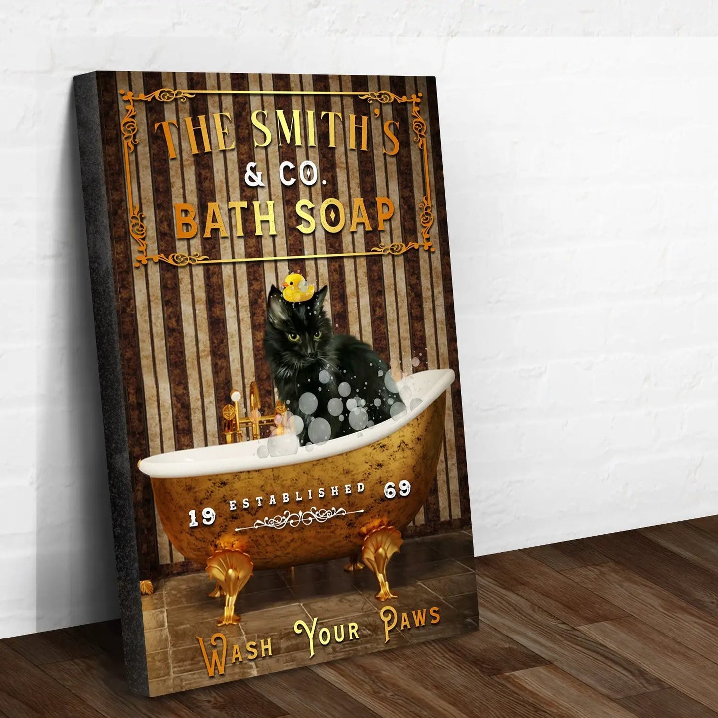 Wash Your Paws Sign crafting canvas by Tailored Canvases, vintage bathtub cat with duck on Tampa Home & Garden Store