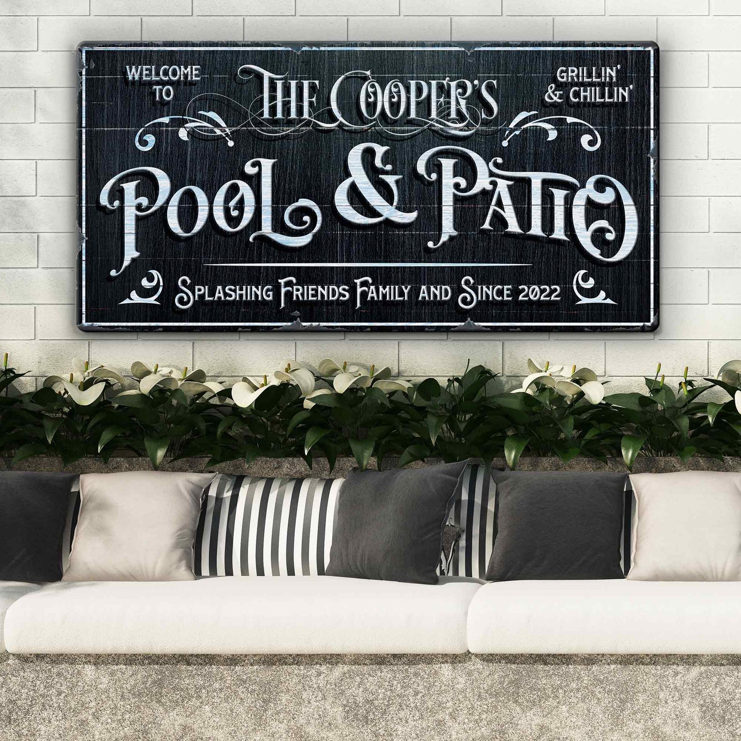 Pool sign canvas Tailored Canvases black with The Coopers Pool & Fun, Grillin & Chillin on Tampa Home & Garden Store