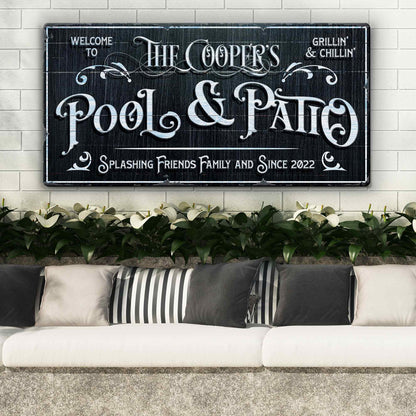 Pool sign canvas Tailored Canvases black with The Coopers Pool & Fun, Grillin & Chillin on Tampa Home & Garden Store