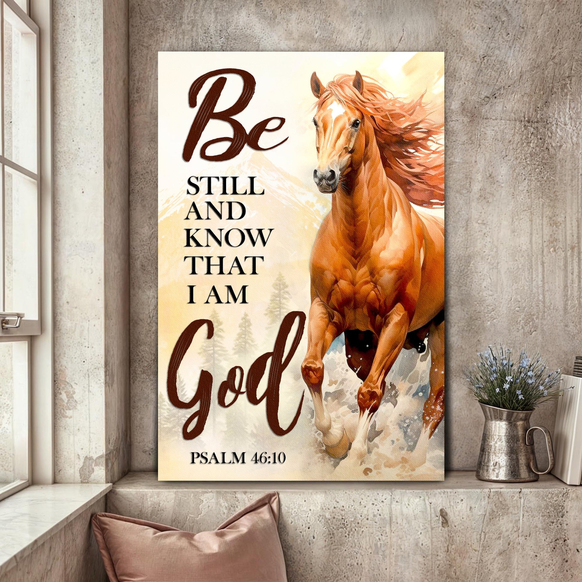Canvas Be Still And Know That I Am God Psalm 46:10 Faith Sign VI with horse artwork on Tampa Home & Garden Store