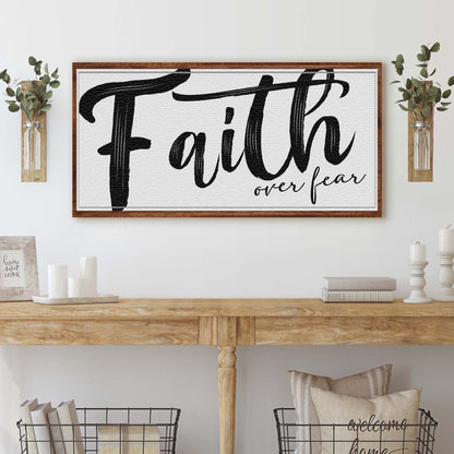 Faith Over Fear Faith Sign II canvas Tailored Canvases, black script on white in wood frame on Tampa Home & Garden Store