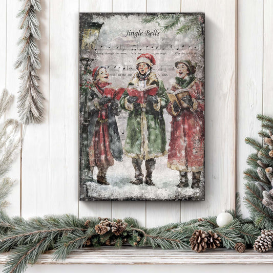 Vintage Christmas Carolers Wall Art II canvas with jolly carolers in red and green on Tampa Home & Garden Store