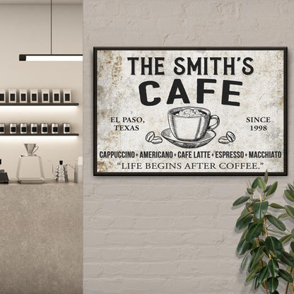 Cafe Sign IV canvas by Tailored Canvases with vintage sepia coffee cup illustration on Tampa Home & Garden Store