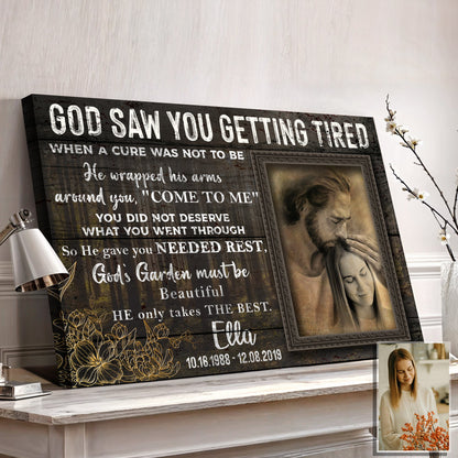 Personalized God Saw You Getting Tired memorial sign canvas with wood by Tailored Canvases on Tampa Home & Garden Store