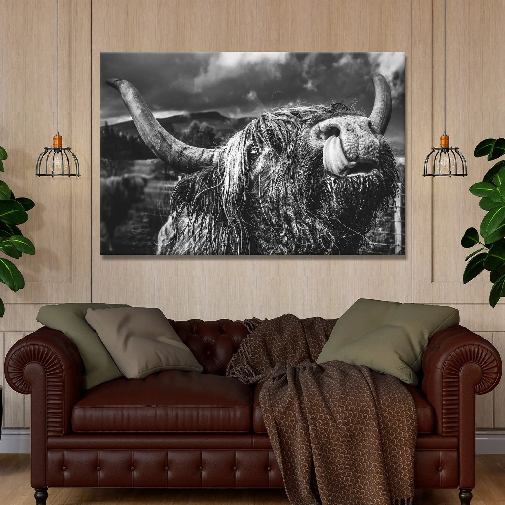 West Highland Cow Monochrome Canvas Wall Art by Tailored Canvases; Highland cow on Tampa Home & Garden Store
