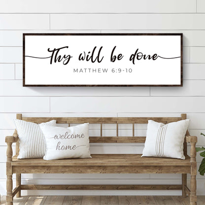 Thy Will Be Done Faith Sign III canvas by Tailored Canvases with dark wood frame on Tampa Home & Garden Store