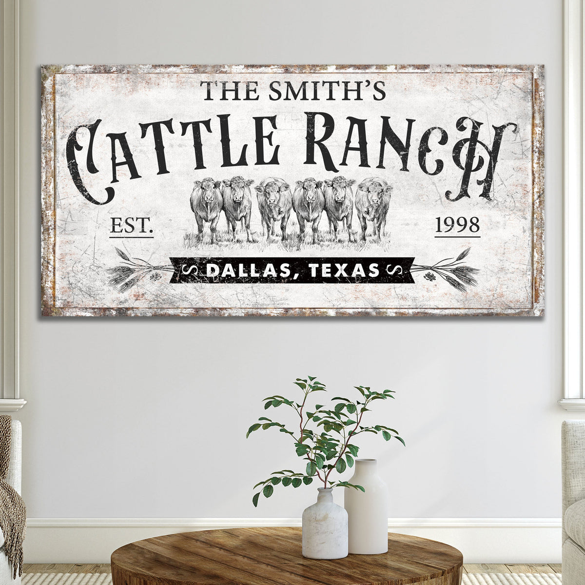 Canvas Tailored Canvases Branded Cattle Ranch Sign VI rustic cattle illustration on Tampa Home & Garden Store