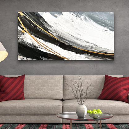 Modern Abstract Shadows Canvas by Tailored Canvases; black white gray strokes with gold accents on Tampa Home & Garden Store