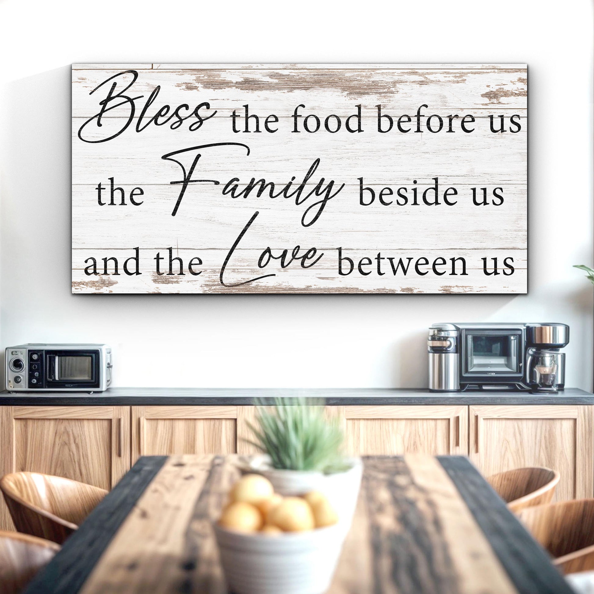 Bless The Food, Family, And Love Sign V canvas crafting with rustic whitewash Tailored Canvases on Tampa Home & Garden Store