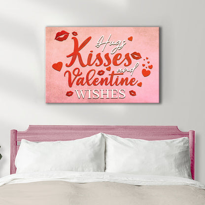 Hugs Kisses and Valentine Wishes canvas sign II by Tailored Canvases, pink gradient red script on Tampa Home & Garden Store