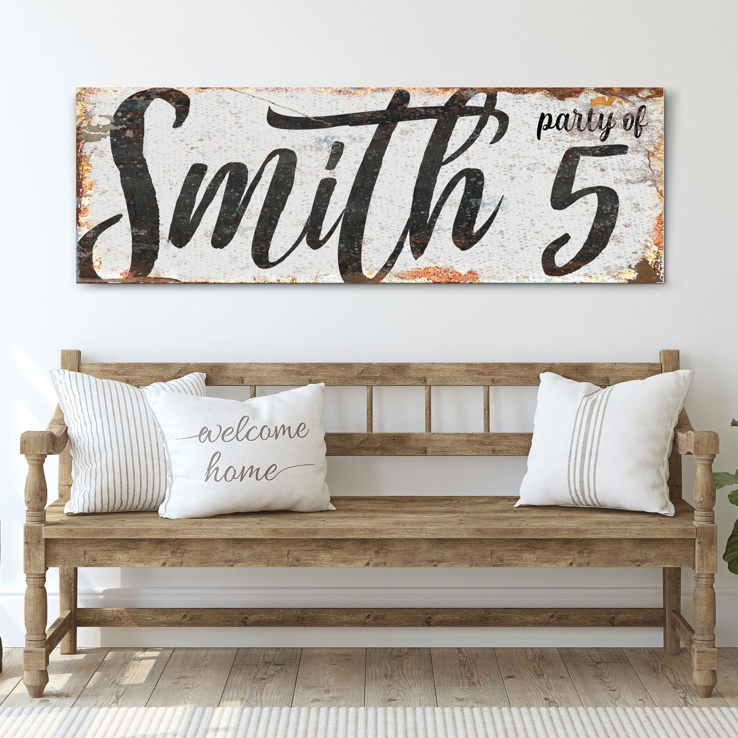 Personalized Party of Family Sign canvas by Tailored Canvases with rustic finish and script on Tampa Home & Garden Store