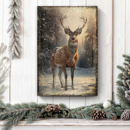 Vintage Winter Deer Christmas Wall Art IV canvas by Tailored Canvases, snowy deer in forest on Tampa Home & Garden Store