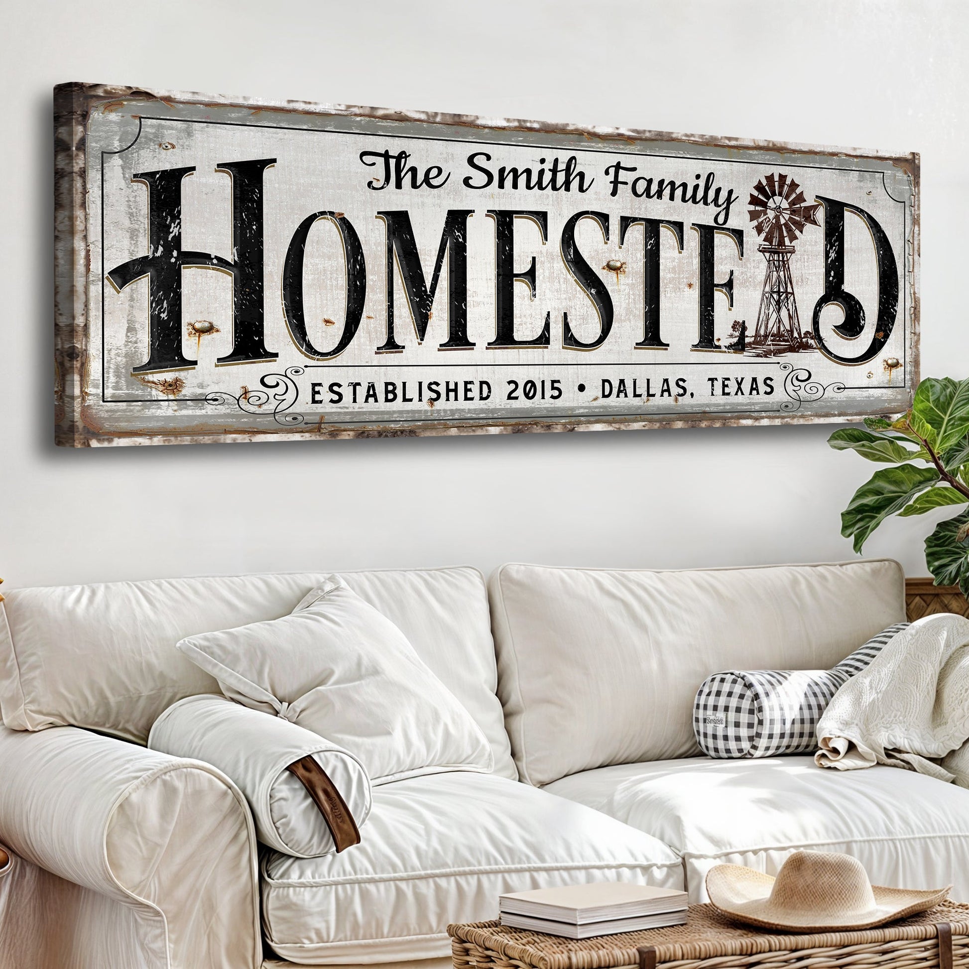 Vintage Rust Homestead Sign canvas Tailored Canvases, distressed rustic wall art with windmill on Tampa Home & Garden Store