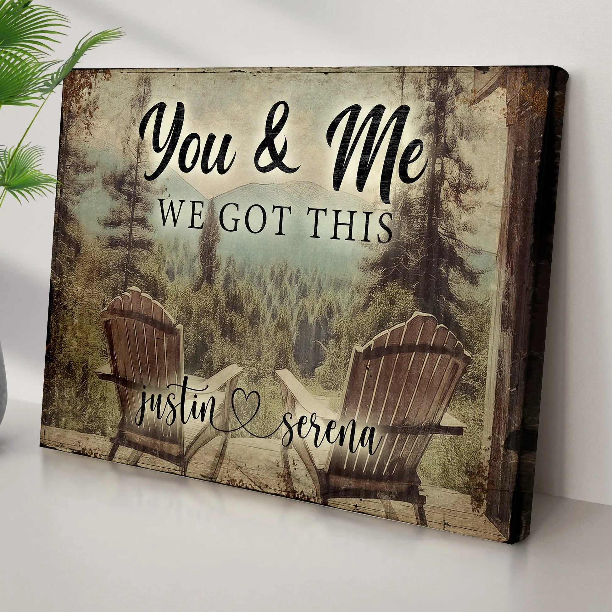 Canvas wall art You & Me We Got This with Justin & Serena in rustic vintage tones on Tampa Home & Garden Store