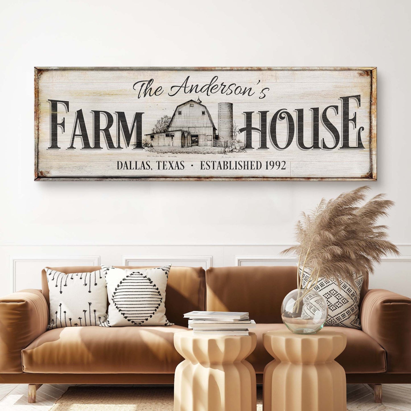 Personalized Rustic Farmhouse Sign crafting canvas by Tailored Canvases featuring a barn scene on Tampa Home & Garden Store