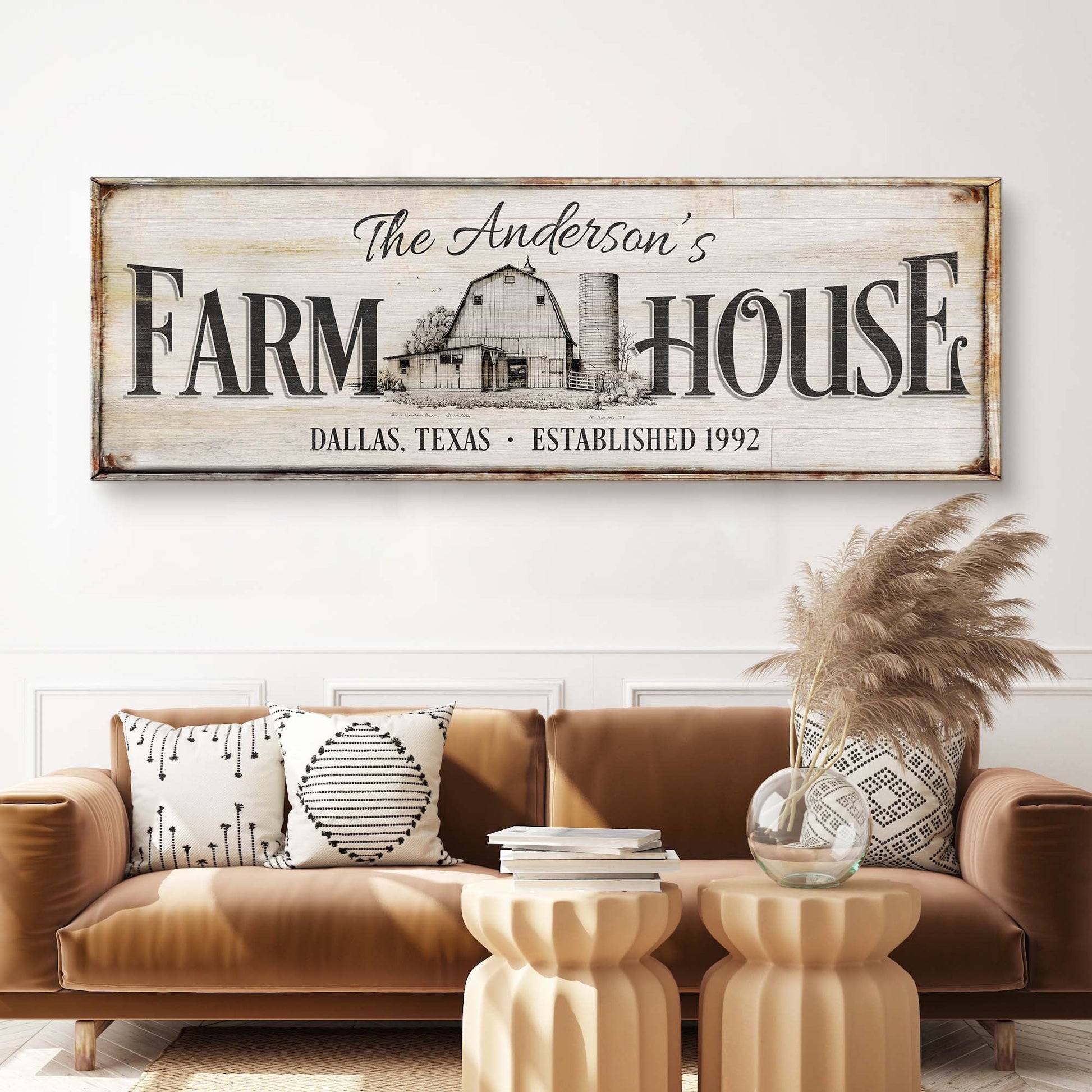Personalized Rustic Farmhouse Sign crafting canvas by Tailored Canvases featuring a barn scene on Tampa Home & Garden Store