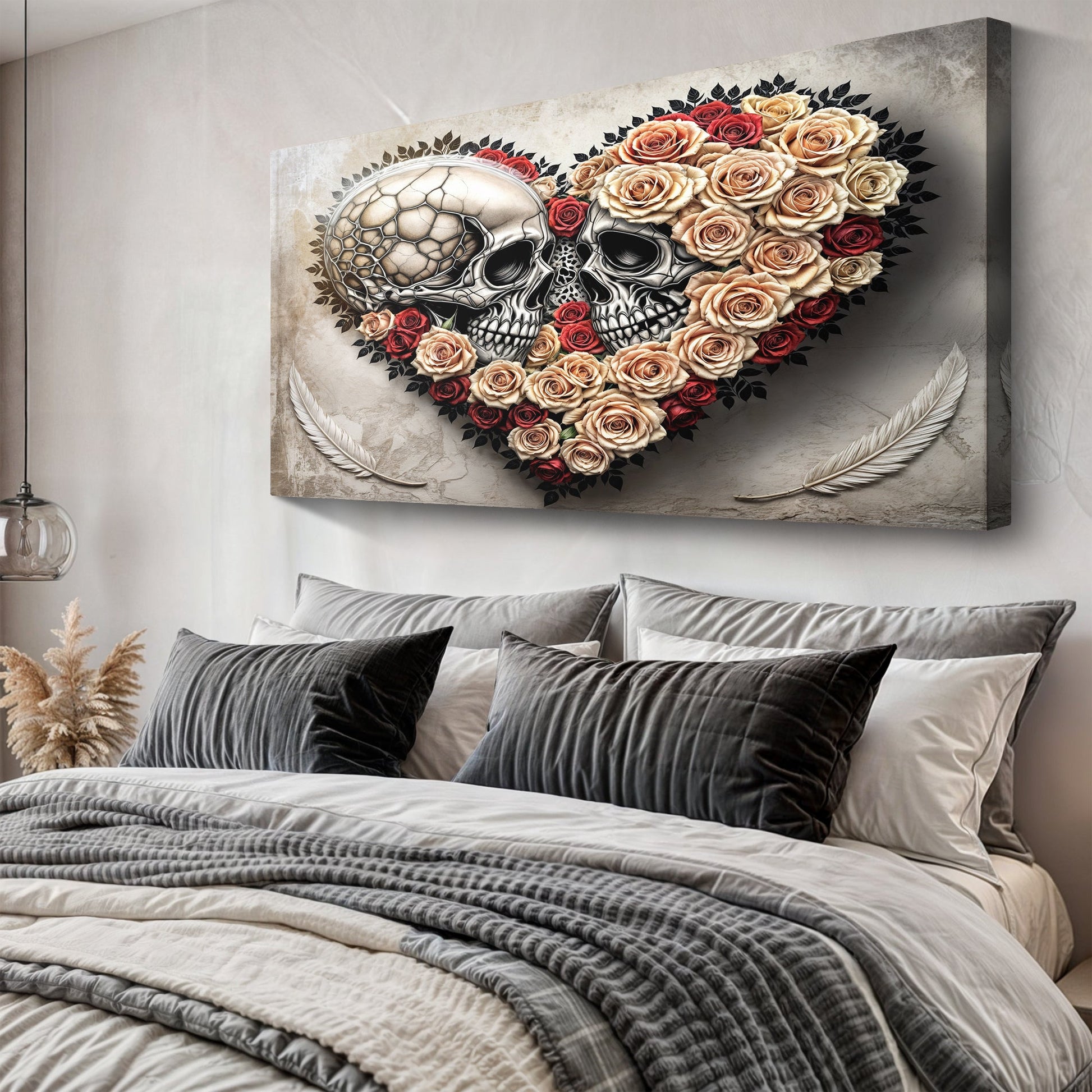 Skull and Flowers Wall Art VII canvas by Tailored Canvases, crafting canvas with beige roses on Tampa Home & Garden Store