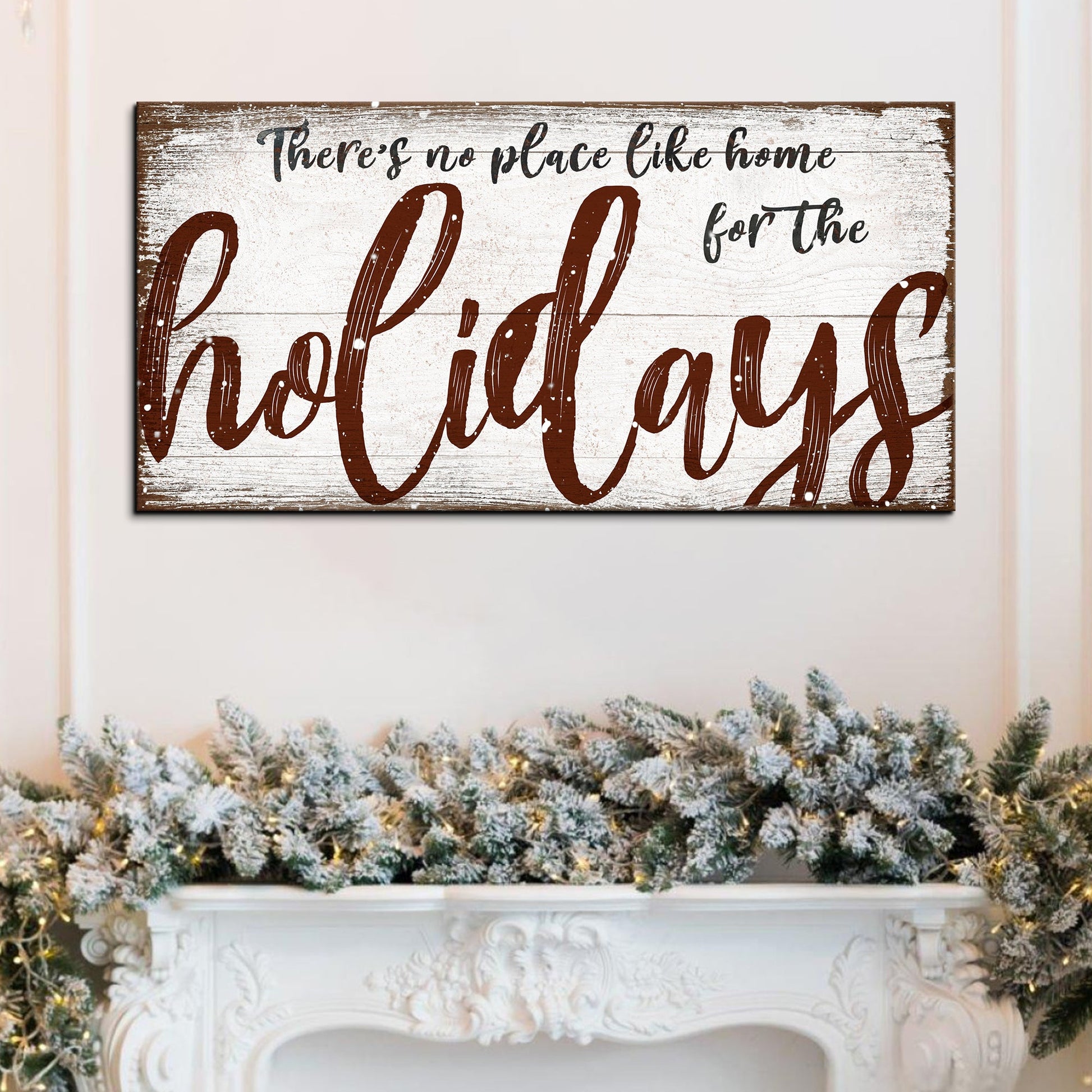There's No Place Like Home canvas sign Tailored Canvases with brown script on white wood on Tampa Home & Garden Store