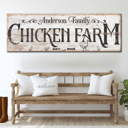 Canvas sign Anderson Family Chicken Farm Farmhouse Sign III with wood and black lettering on Tampa Home & Garden Store