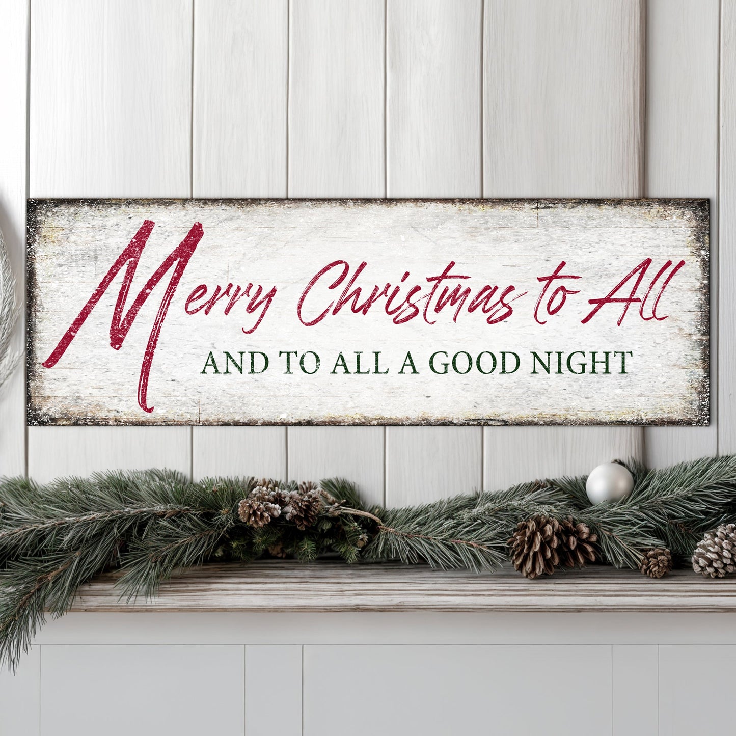 Canvas sign Merry Christmas To All And Goodnight Sign III with red script on Tampa Home & Garden Store