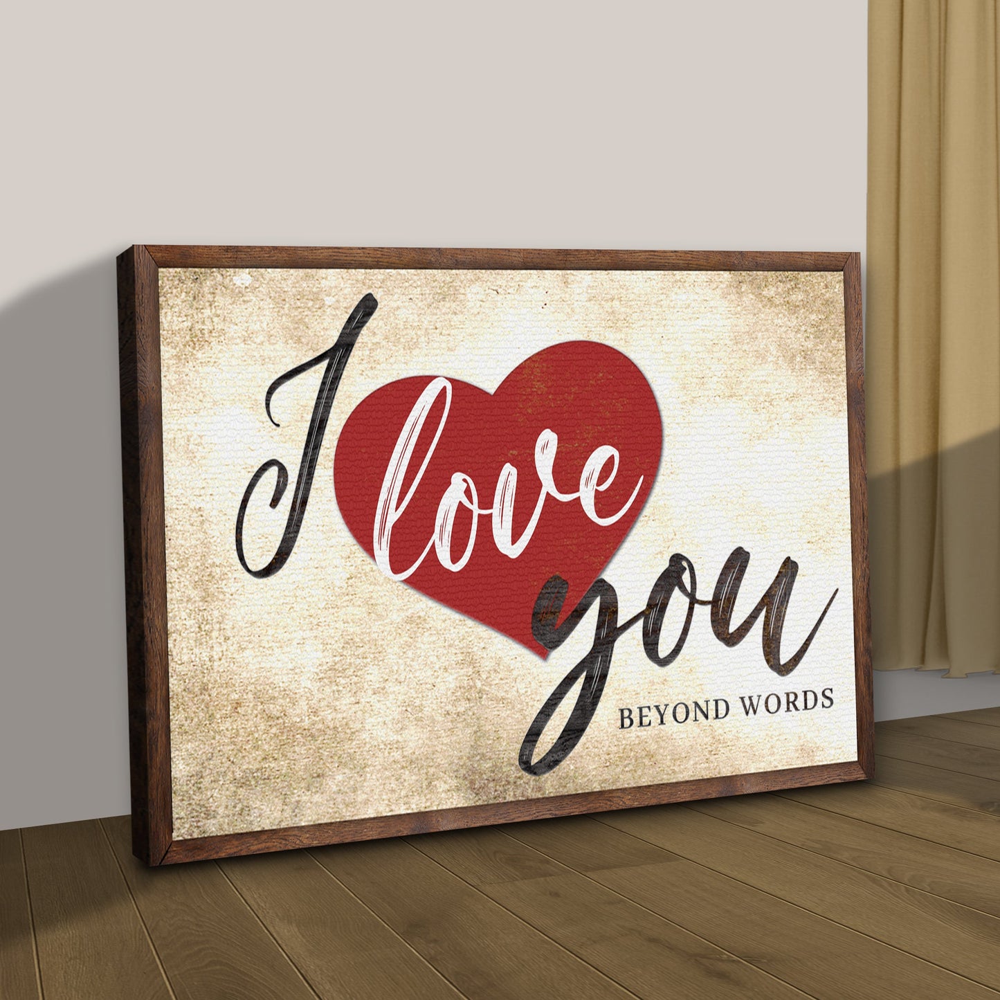 Valentine Beyond Words Sign canvas by Tailored Canvases with red heart and script text on Tampa Home & Garden Store