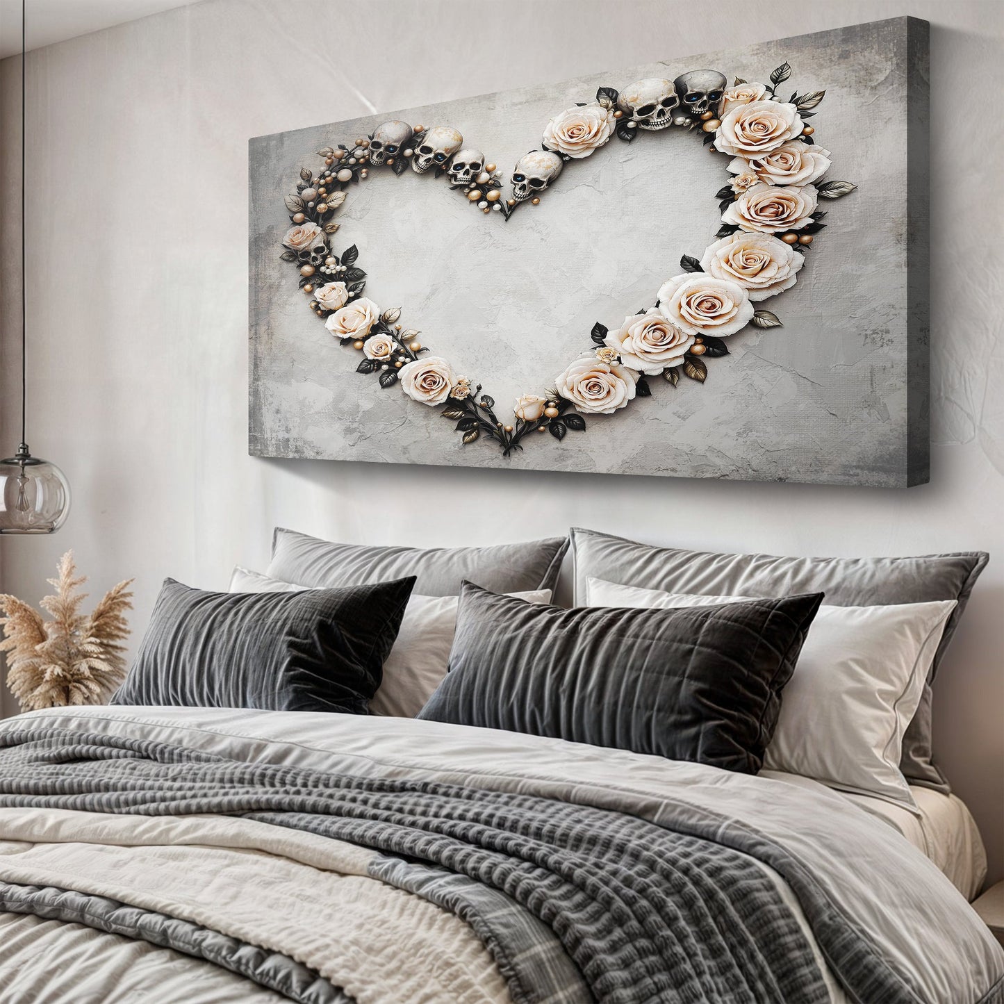 Skull and Flowers Wall Art XI canvas by Tailored Canvases in crafting canvas with cream roses on Tampa Home & Garden Store