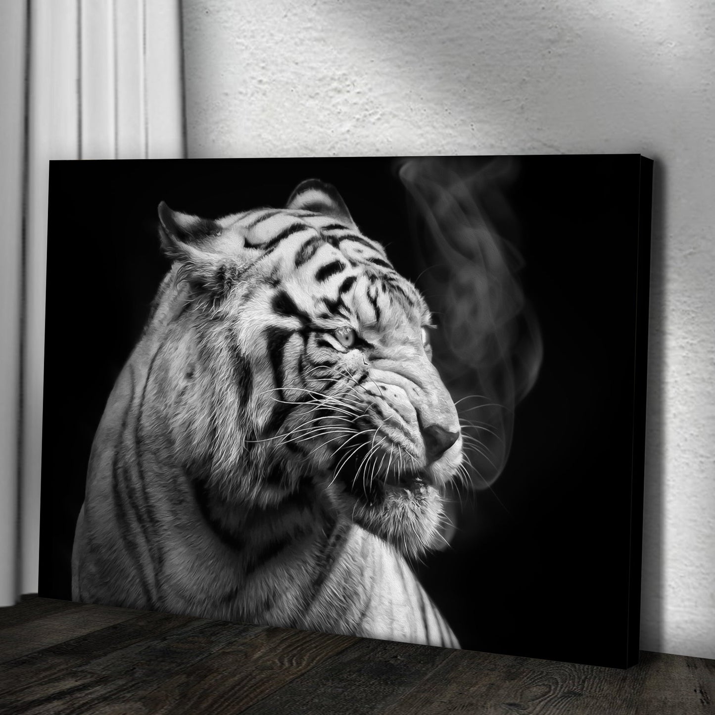 Black and White Smoking Tiger Canvas Wall Art on Crafting Canvas by Tailored Canvases on Tampa Home & Garden Store
