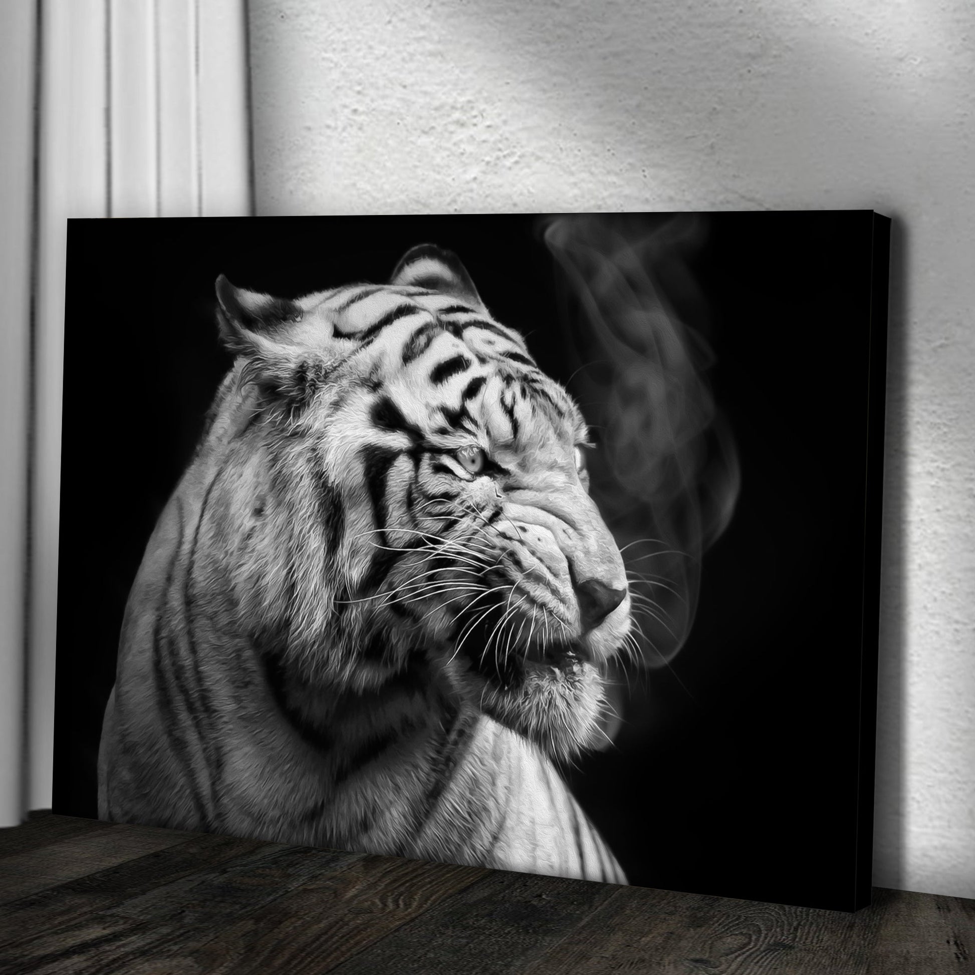 Black and White Smoking Tiger Canvas Wall Art on Crafting Canvas by Tailored Canvases on Tampa Home & Garden Store