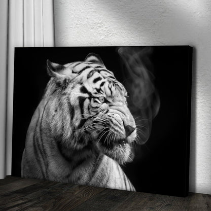 Black and White Smoking Tiger Canvas Wall Art on Crafting Canvas by Tailored Canvases on Tampa Home & Garden Store
