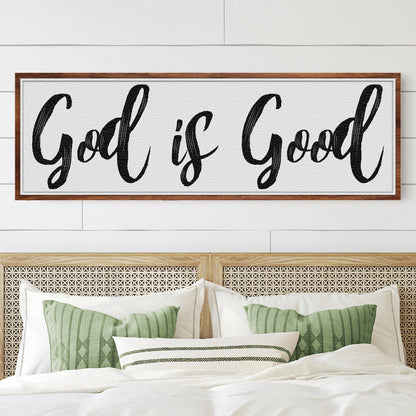 God Is Good Faith Sign III canvas with black script on white background in wood frame on Tampa Home & Garden Store