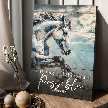 Canvas Faith Sign IV by Tailored Canvases, blue sky backdrop with horse on weathered wood on Tampa Home & Garden Store