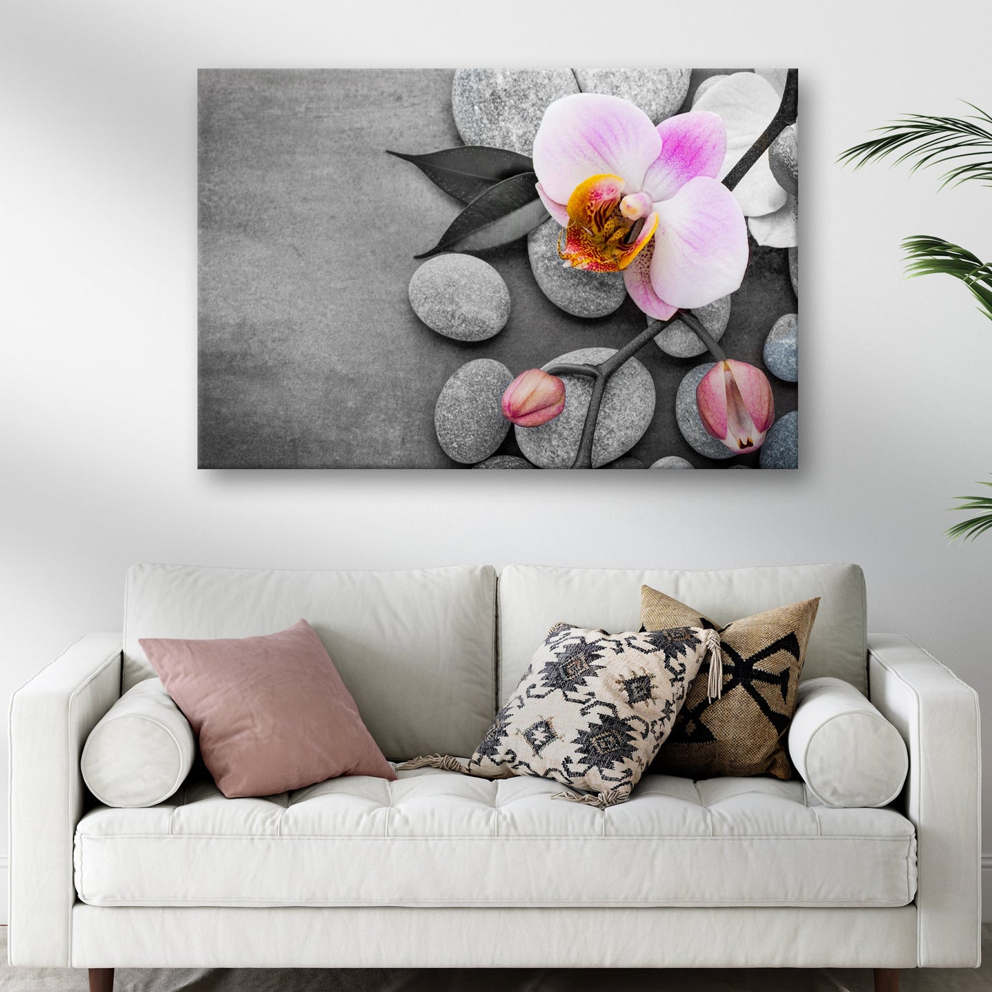 Fresh White Orchid Flower Canvas Wall Art by Tailored Canvases with gray stone background on Tampa Home & Garden Store