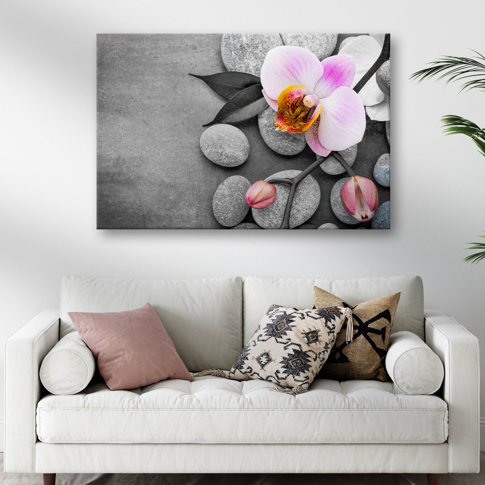 Fresh White Orchid Flower Canvas Wall Art by Tailored Canvases with gray stone background on Tampa Home & Garden Store